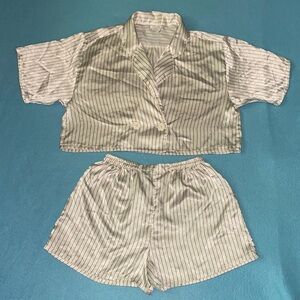 FANTASIES pajama set crop top with pull on shorts pinstripe vintage size S